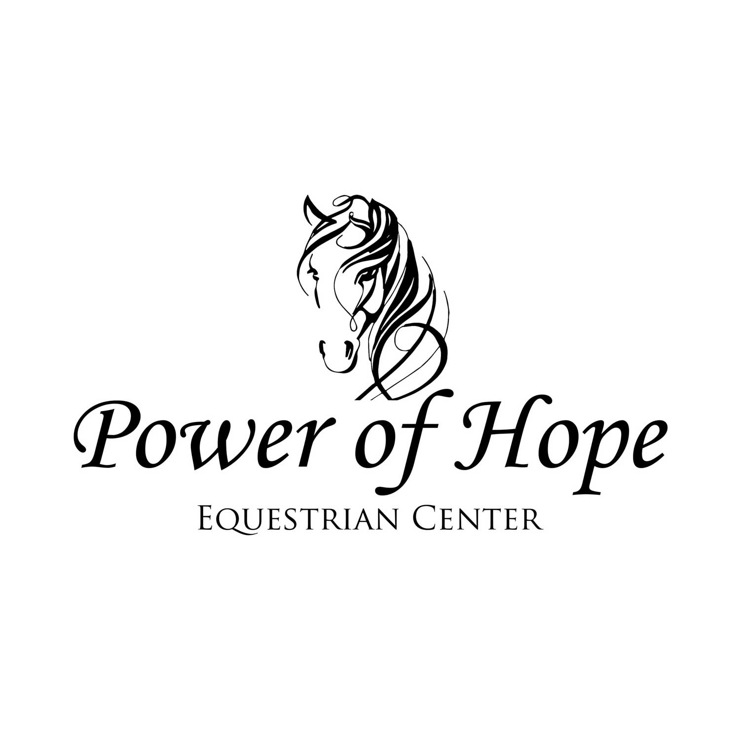 Power of Hope Equestrian Center logo with a stylized horse head and script text